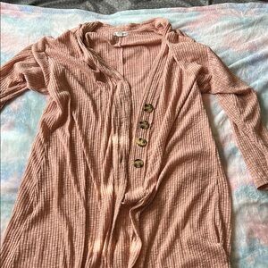 Ribbed Pink Button-Up Cardigan